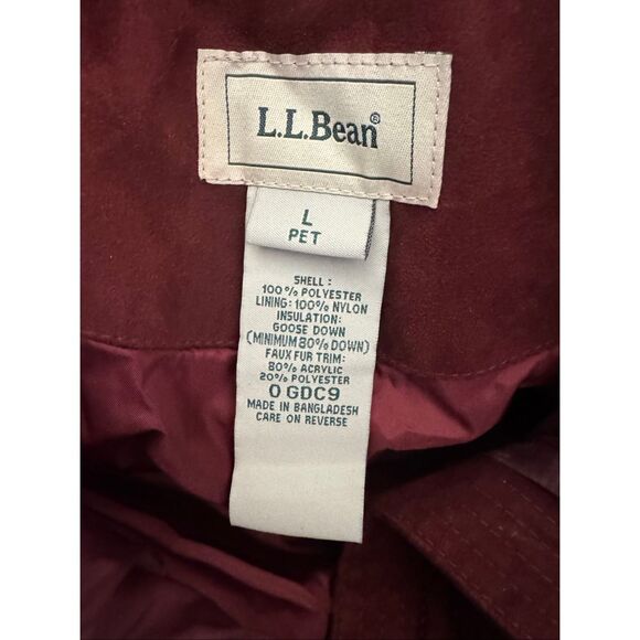 L.L Bean large Goose Down petite women’s burgundy wine red plush quilted jacket - Picture 4 of 4
